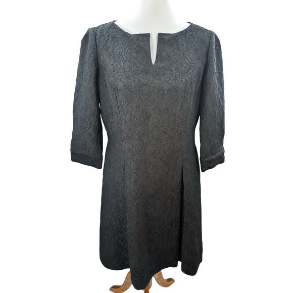 Brooks Brothers Black Jacquard Dress Size 12 3/4 Sleeve Classic Career Work - Picture 2 of 10